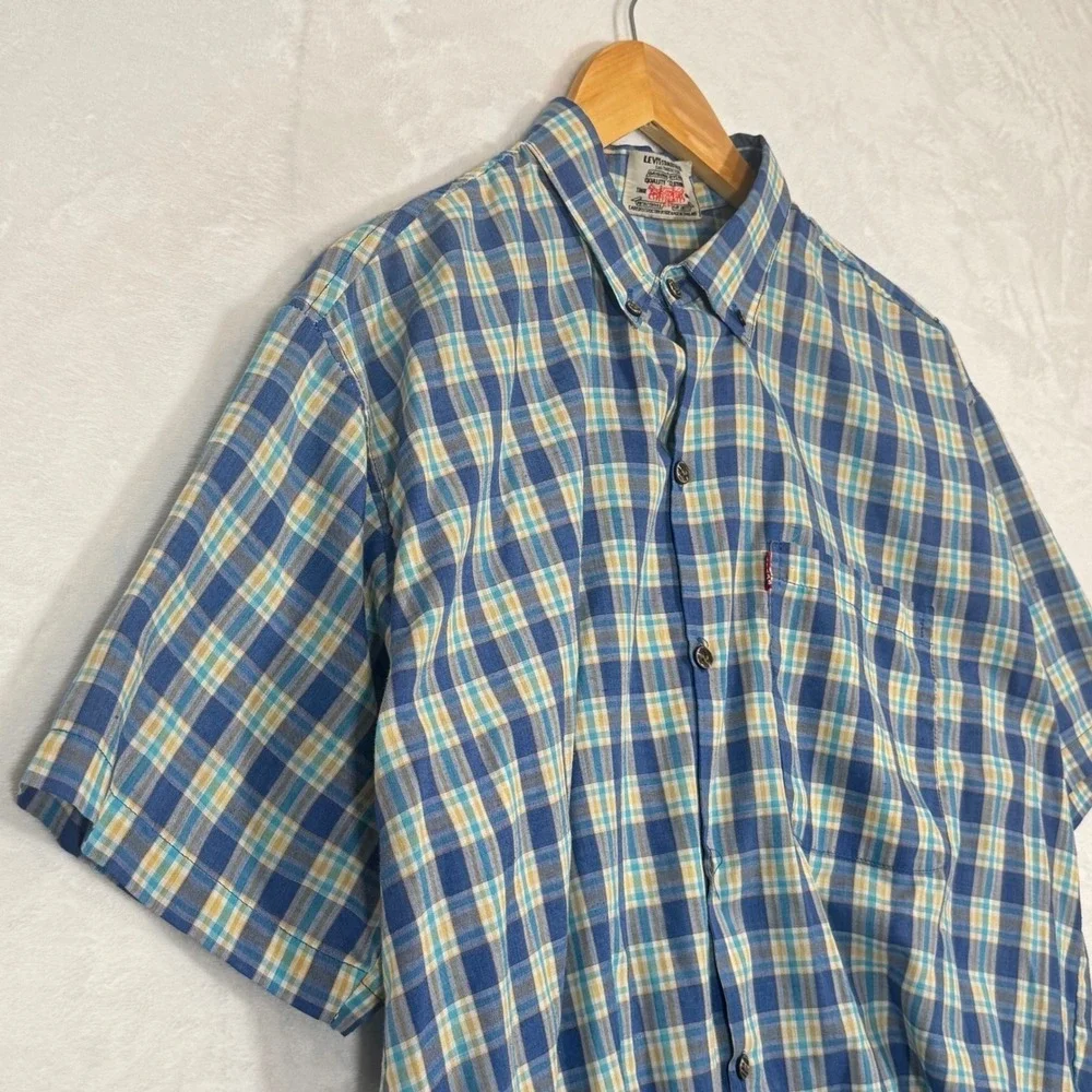 Vintage 90s Levi's Blue Plaid Short Sleeve Button Down Shirt Large